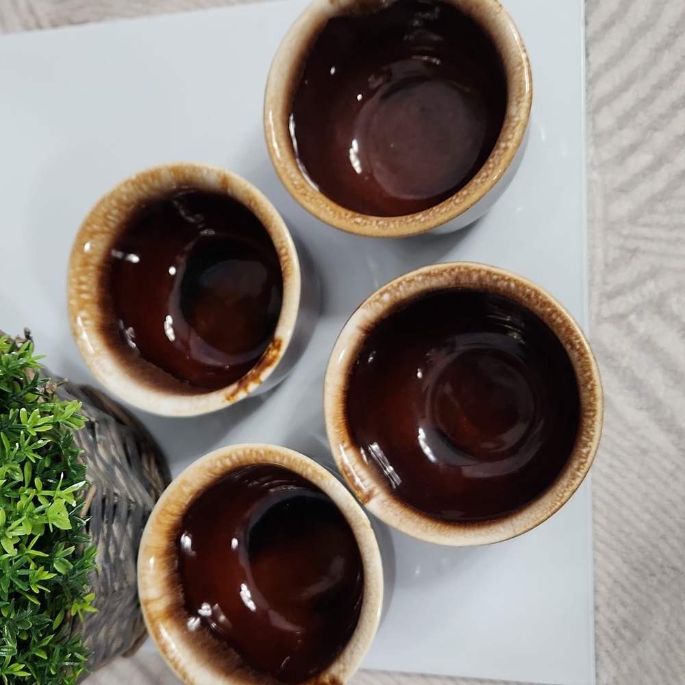Set of 4 Vintage McCoy Brown Drip Glaze Ramekins Custard Cups #7010 - Picture 3 of 5